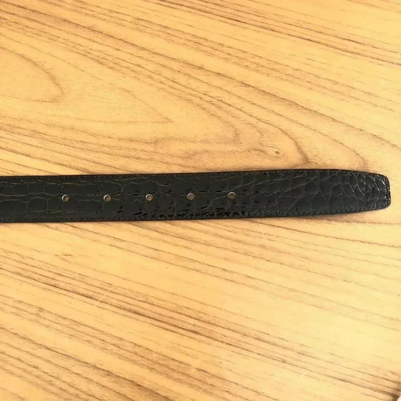 Crocodile leather Belt Nailhead Buckle Made in Italy Designer Black Women's 34" - Picture 3 of 7